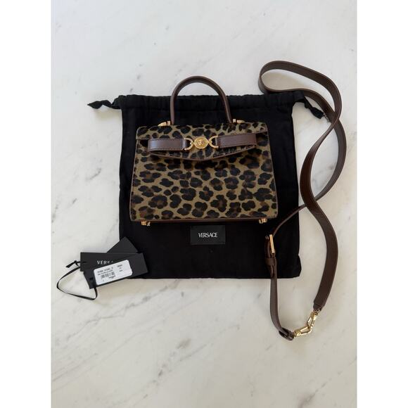 VERSACE Medusa Plaque Leopard Printed Top HANDLE Bag $ 2800 Retail - Picture 2 of 16